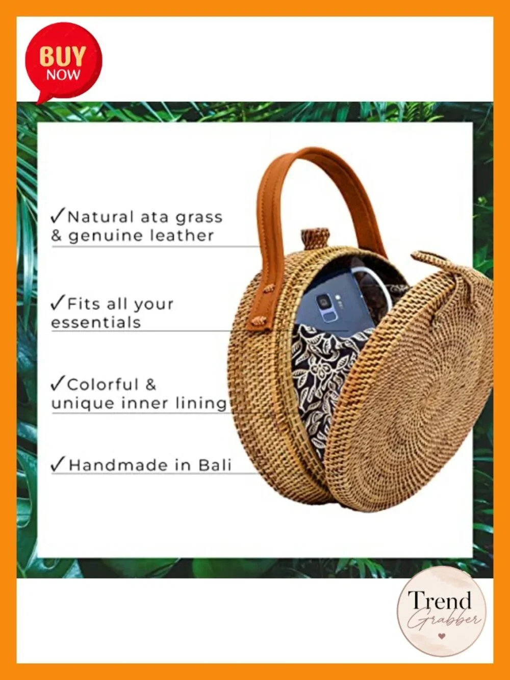 Handmade Rattan Crossbody Bag - Woven Wicker Purse - Round Straw Bag